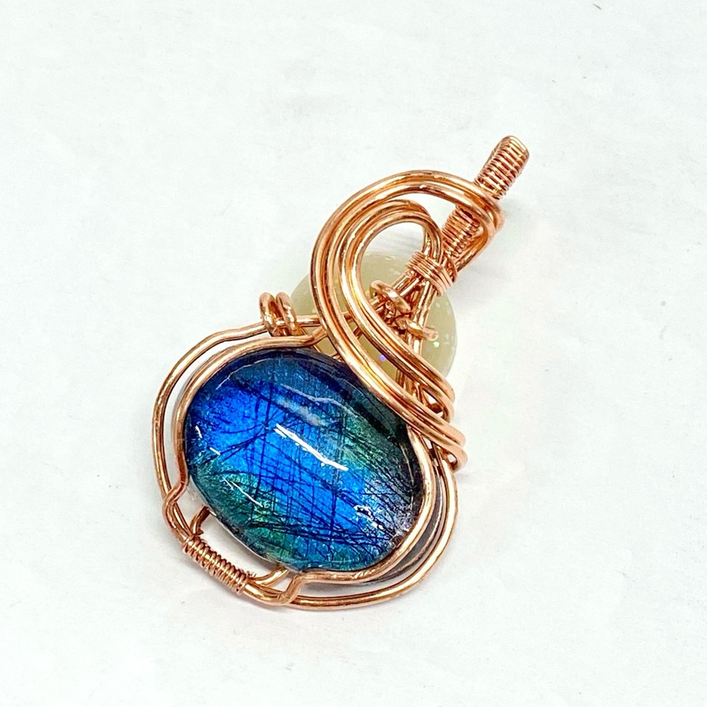 HANDMADE Faux Labradorite Resin Art Hand Wrapped Bare Copper Statement Pendant